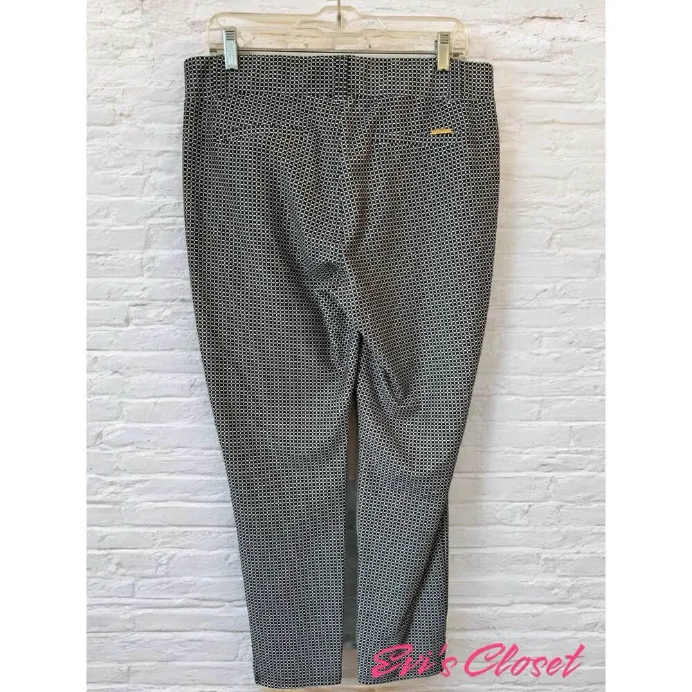MICHAEL KORS Women's Pants Trousers Black White Geometric Print Square Size L